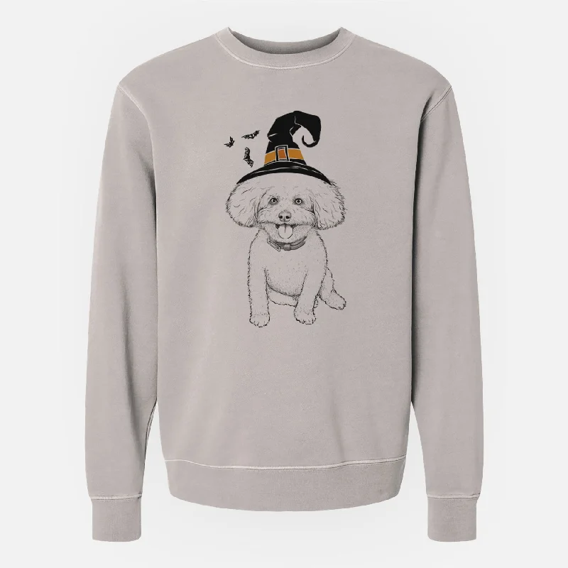 Witch Peyton the Bichon Frise - Unisex Pigment Dyed Crew Sweatshirt Hoodie with Sequins Glamorous Eye-catching