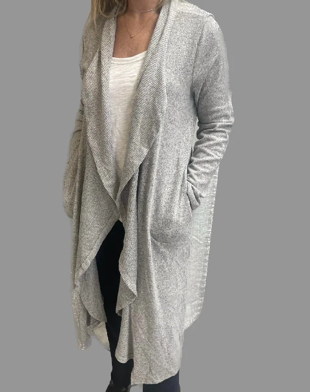 Auden Super Soft Long Drape Cardigan In Grey Onyx Rayon Fabric Velvet Fabric Corduroy Fabric