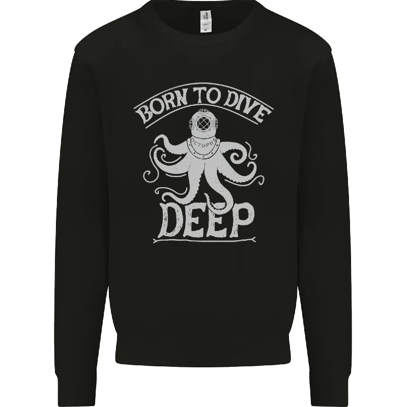 Born to Dive Deep Scuba Diving Diver Mens Sweatshirt Jumper Hoodie with Front Slit Layering Stylish