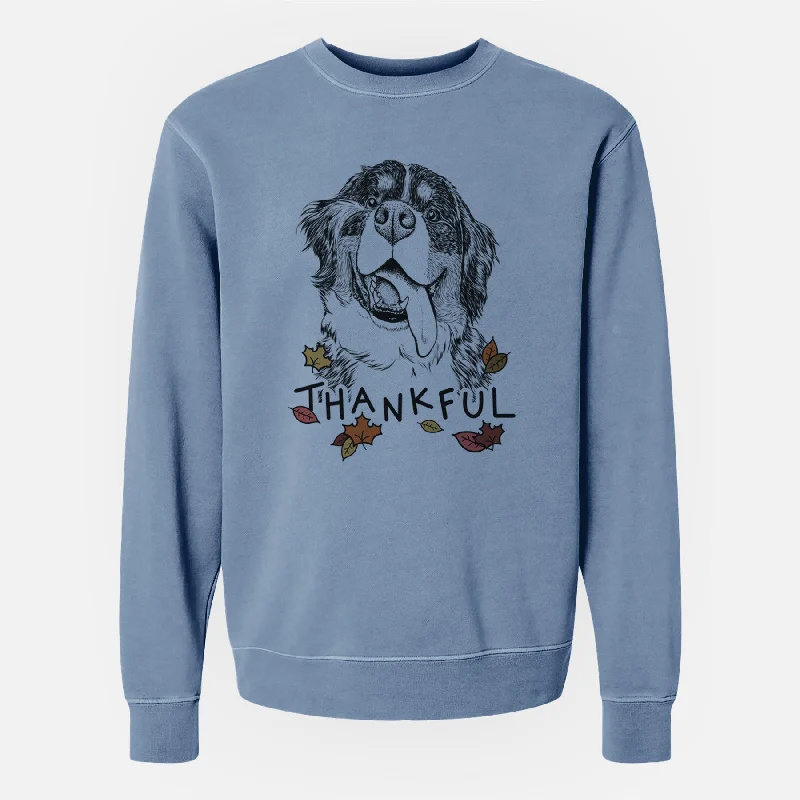 Thankful Theo the Bernese Mountain Dog - Unisex Pigment Dyed Crew Sweatshirt Hoodie with Pastel Soft Subtle