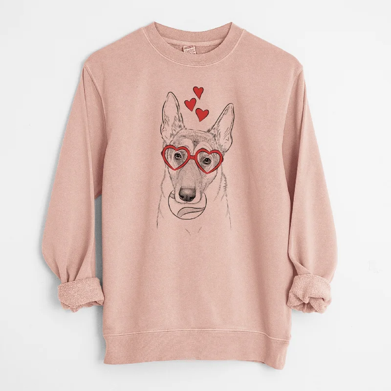 Valentine Greta the German Shepherd - Unisex Pigment Dyed Crew Sweatshirt Hoodie with Set-In Sleeves Structured Classic