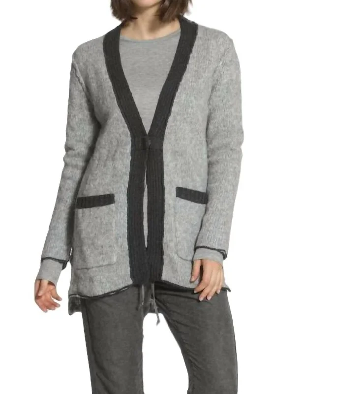 Boucle Snap Cardigan In Grey/charcoal Stretchy Elastic Breathable