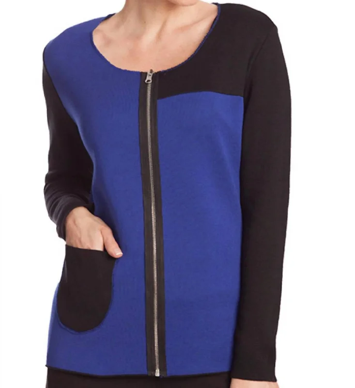 Stitch Detail Reversible Cardigan In Black/cobalt Satin Blend Silk Blend Wool Blend