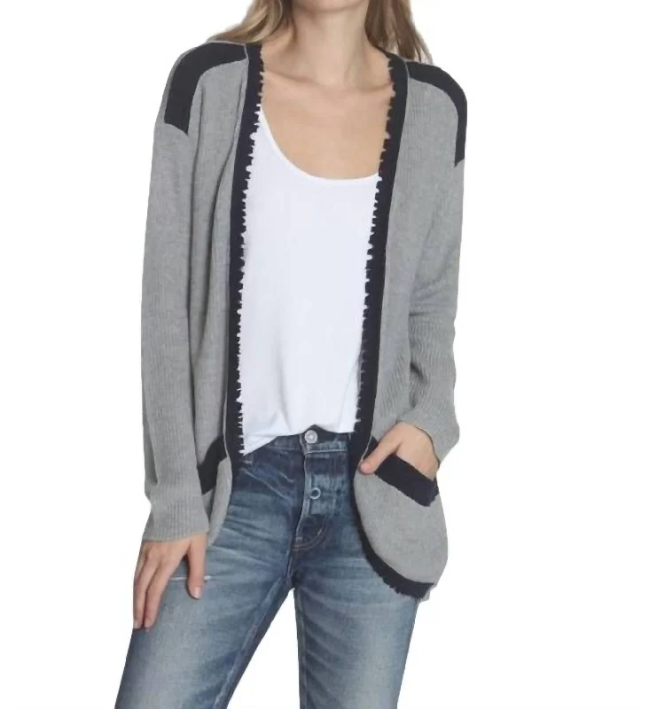 Parker Fray Cardigan In Grey/navy Crew Neck V-Neck Turtle Neck