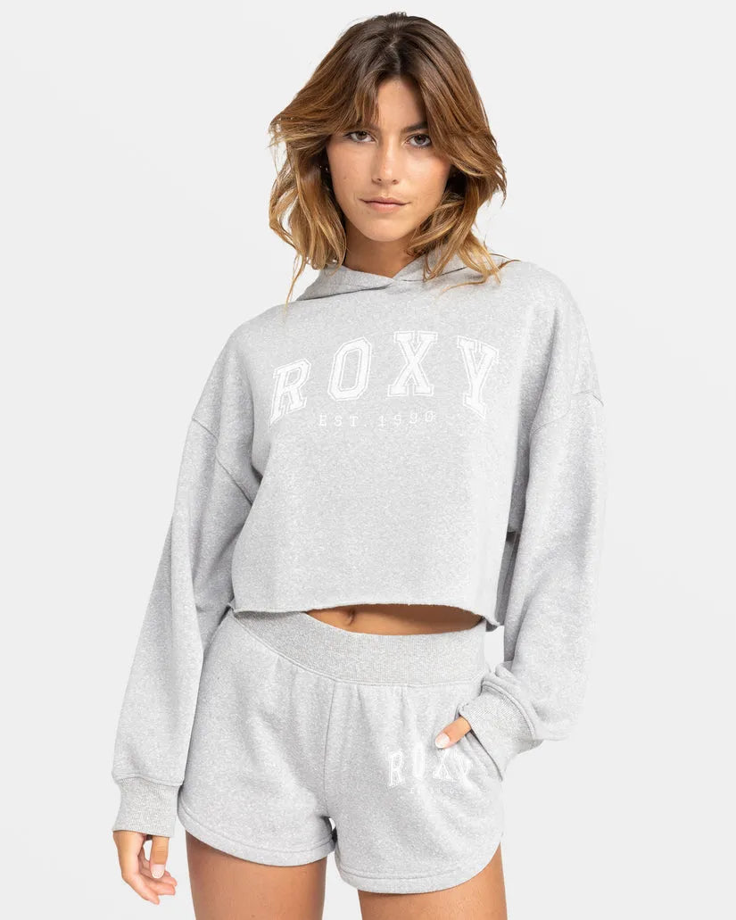 Roxy Womens Sweatshirt Afternoon Hike Crop Hoodie with Hem Embroidery Detailed Premium