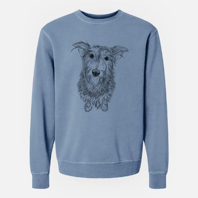 Bare Frida Doggo the Rescue Terrier Mix - Unisex Pigment Dyed Crew Sweatshirt Hoodie with Hem Lace Feminine Delicate