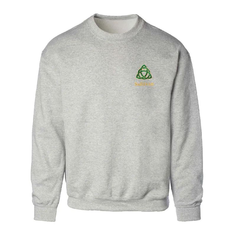 Celtic Trinity Knot Embroidered Personalized Sweatshirt- Gray Hoodie with Exposed Zipper Edgy Industrial