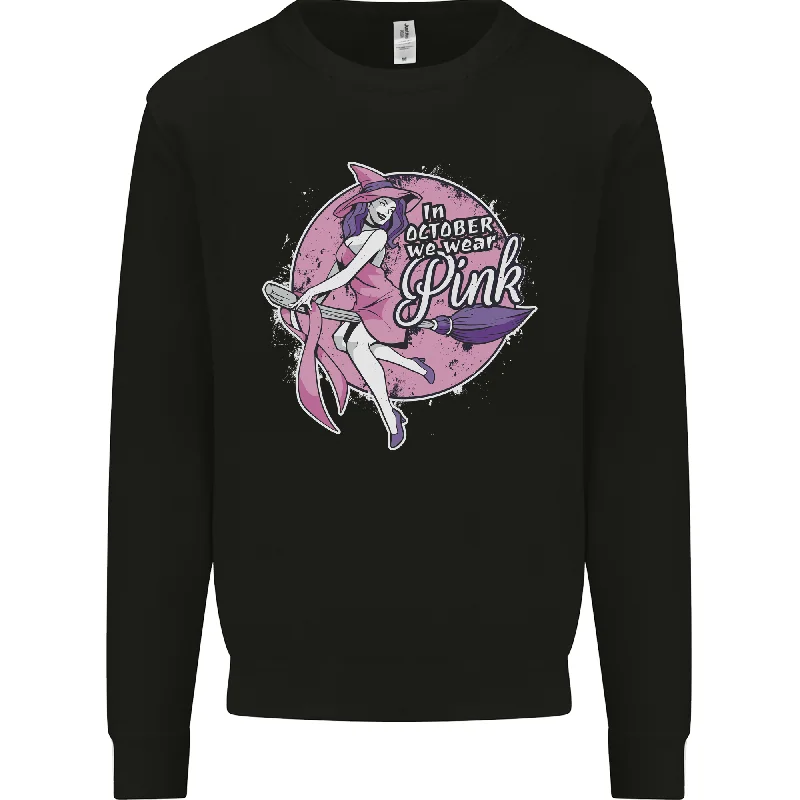 Breast Cancer Awareness Witch Halloween Mens Sweatshirt Jumper Hoodie with Metallic Shiny Futuristic