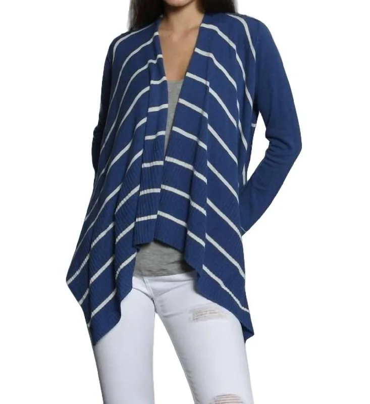 Luxe Cover Up Cardigan In Navy/white Machine Wash Dry Clean Hand Wash