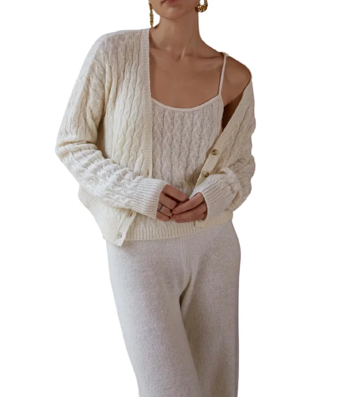 Tulip Cable Knit Cardigan In Ivory Boxy Cardigan Fitted Cardigan A-Line