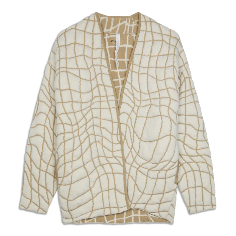 Insulated Jacquard Cardigan - Resale Spandex Rayon Corduroy