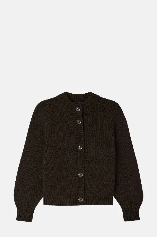 Leonard Cardigan Chocolat Houndstooth Herringbone Solid