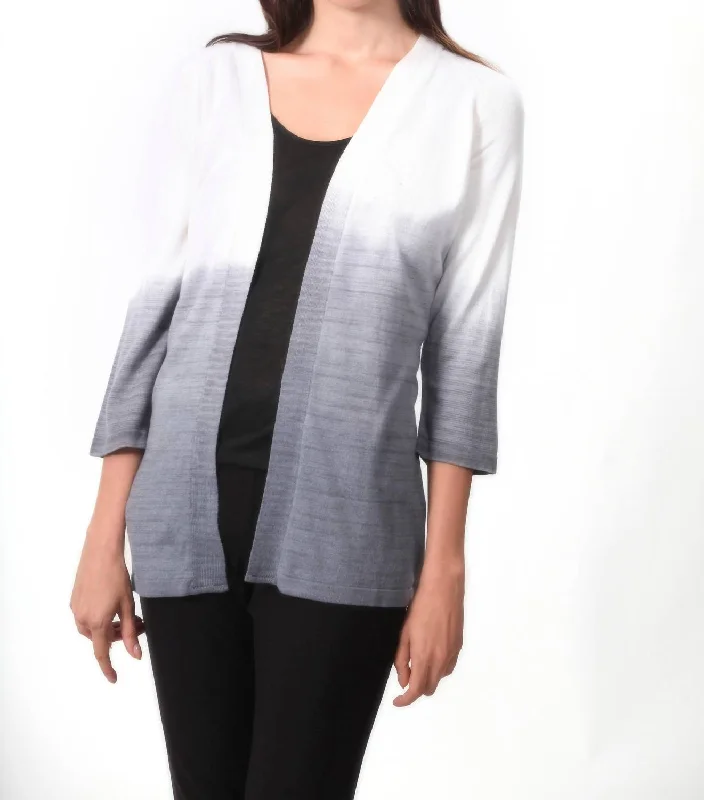 Ombre Back-Cutout Cardigan In Gray/white Thin Thick Dense