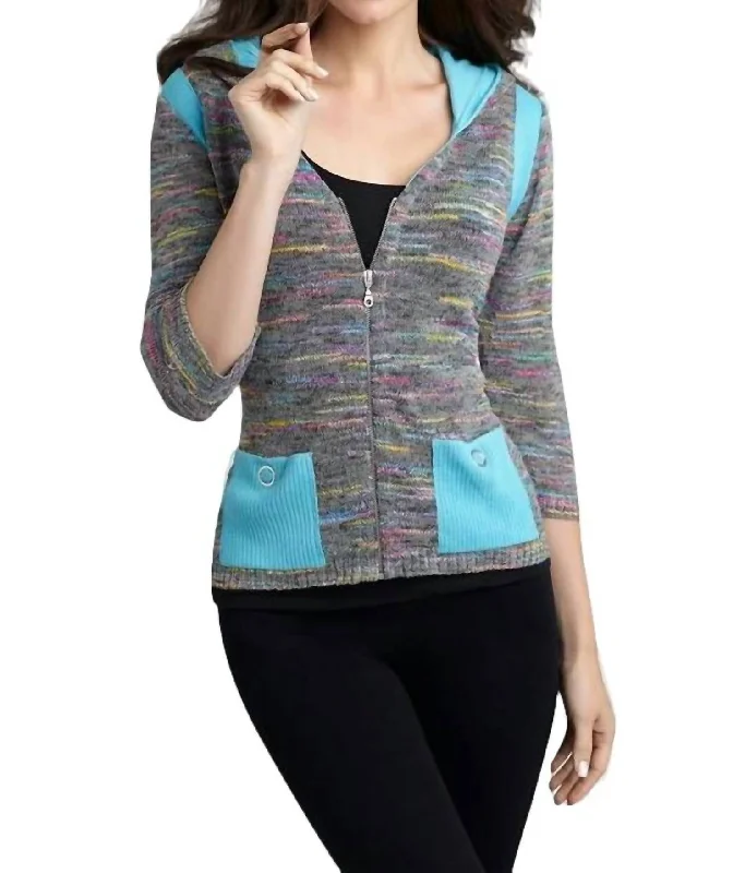 Colorblock Melange Cardigan In Gray Multi Modern Contemporary chic