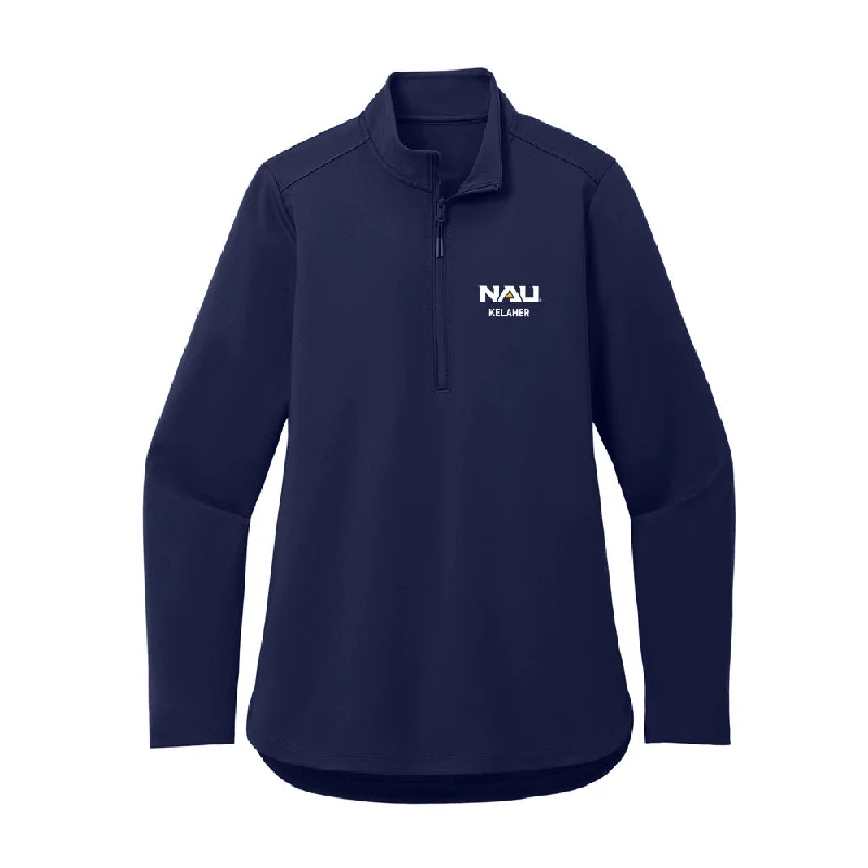 Northern Arizona - NCAA Women's Swimming & Diving : Kaci Kelaher - Women's Premium Quarter Zip Jacket Notch Collar Peter Pan Collar Cowl Neck