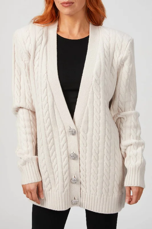 Parmida Cashmere Knit Cardigan In Light Khaki Lightweight Heavyweight Midweight