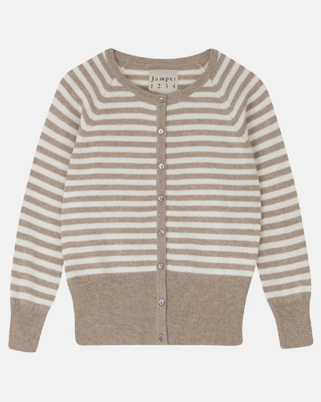 Women's Stripe Shrunken Cardigan In Light Brown Silk Blend Satin Velvet