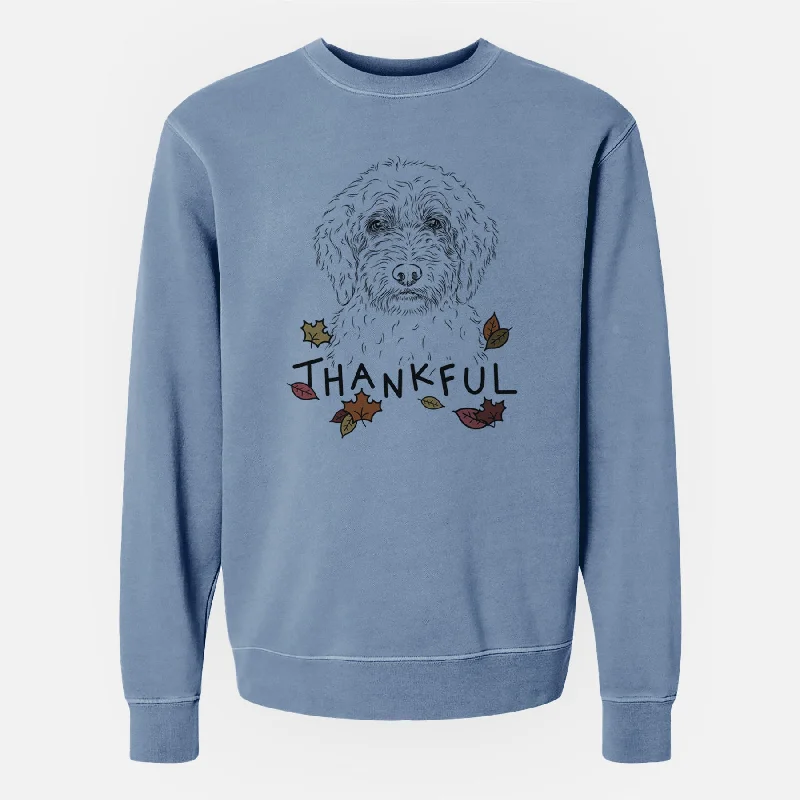 Thankful Teddy the Labradoodle - Unisex Pigment Dyed Crew Sweatshirt Hoodie with Contrast Stitching Detailed Premium