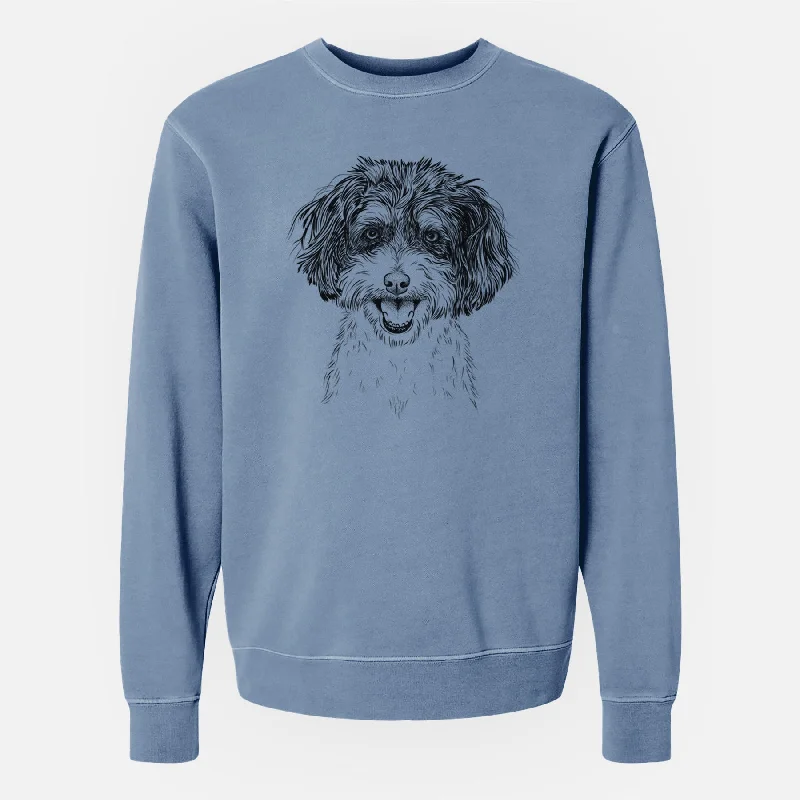 Bare Carlos the Cavapoo - Unisex Pigment Dyed Crew Sweatshirt Hoodie with Button Placket Classic Preppy