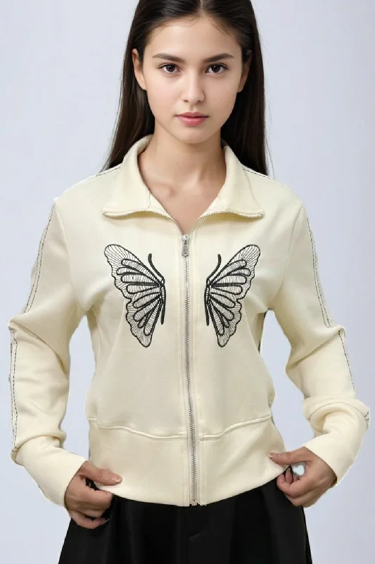 CH0019 JACKET TOP (WHT, BLK) Front Pockets Side Pockets Patch Pockets