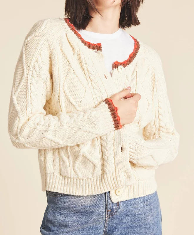 Louise Cardigan In Antique White Real Fur Shearling Chenille