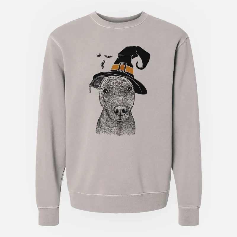 Witch Reeses the Pitbull - Unisex Pigment Dyed Crew Sweatshirt Hoodie with Hem Drawcord Adjustable Customizable