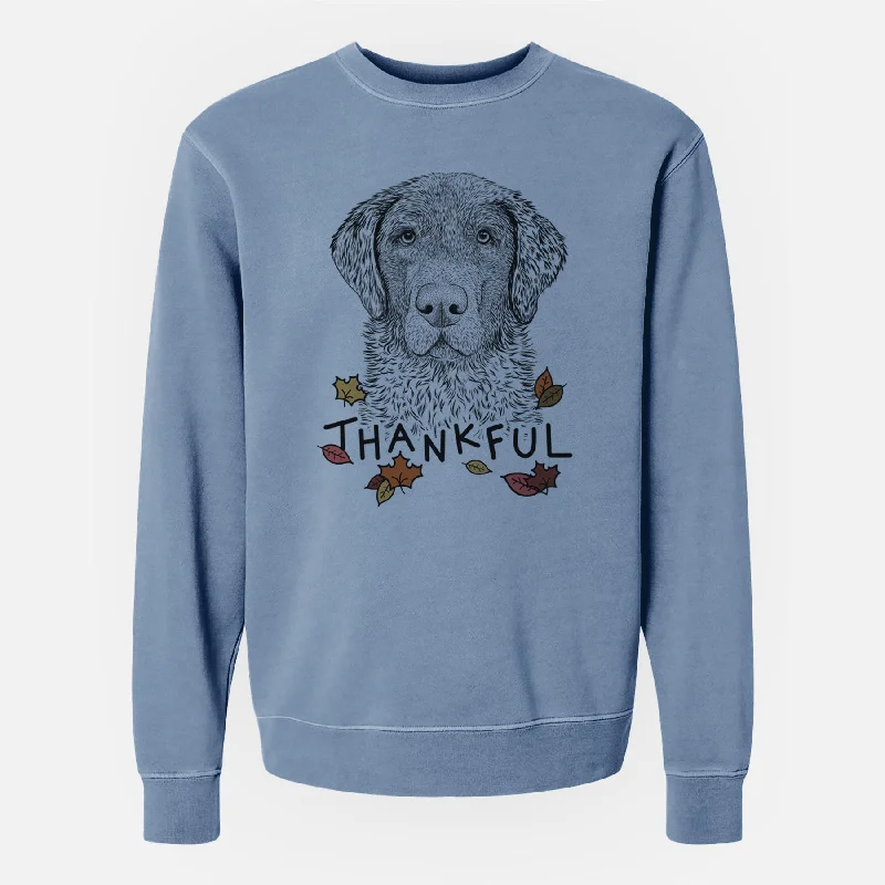 Thankful Whiskey the Chocolate Lab - Unisex Pigment Dyed Crew Sweatshirt Hoodie with Lace Feminine Delicate