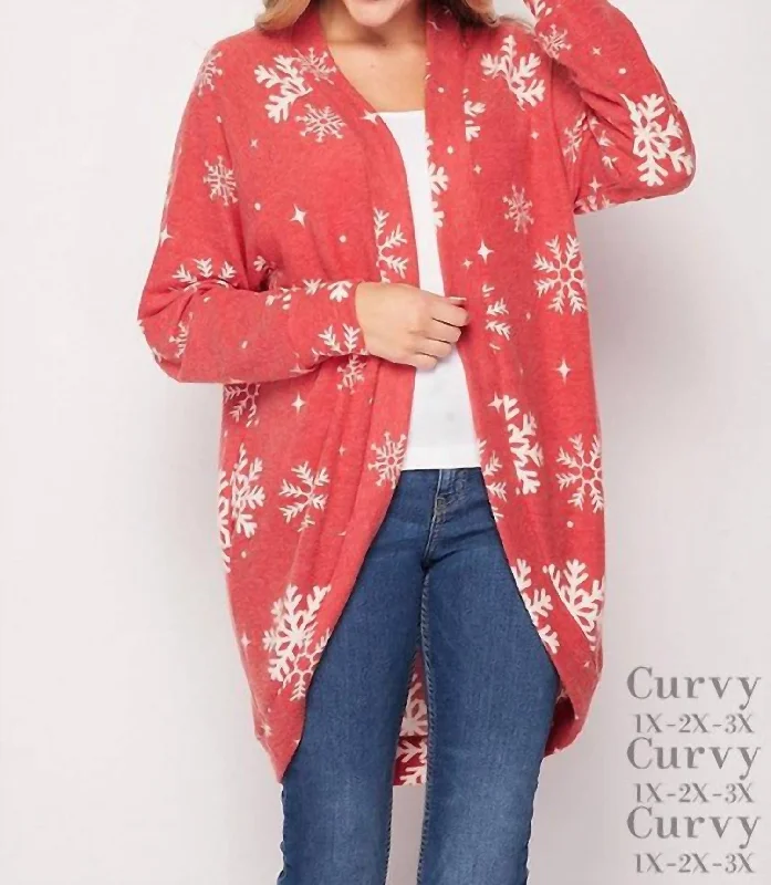 Snowflake Plus Cardigan In Red Cable Knit Ribbed Knit Lace Knit