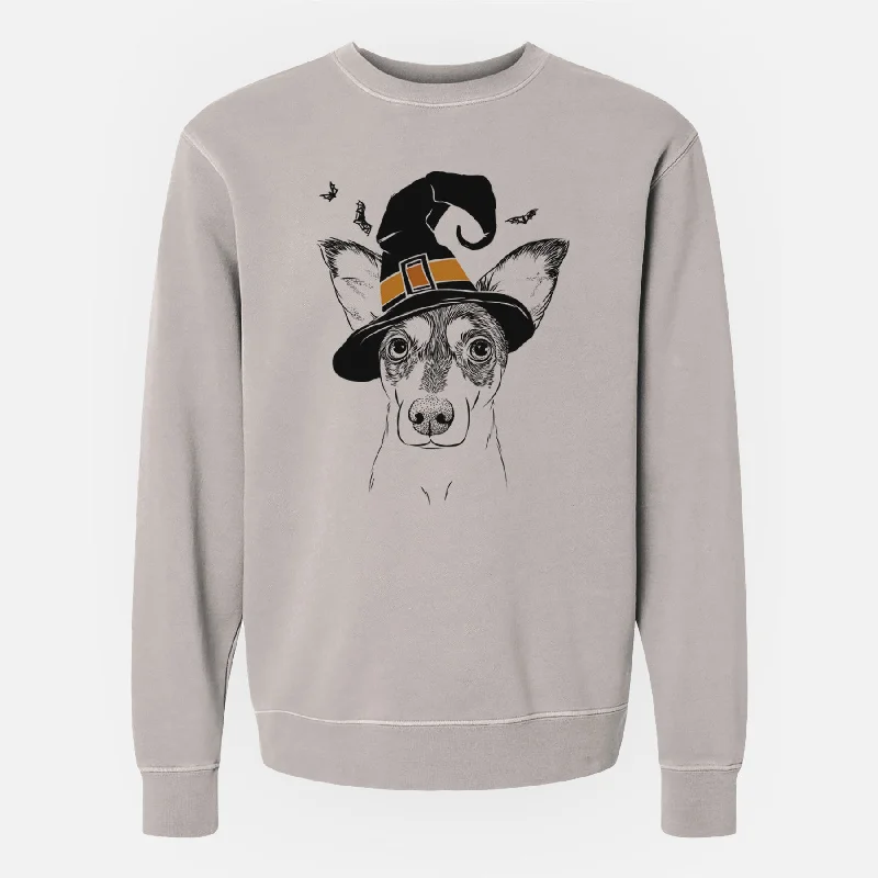 Witch Chloe the Doxie Mix - Unisex Pigment Dyed Crew Sweatshirt Hoodie with Hem Lace Feminine Delicate