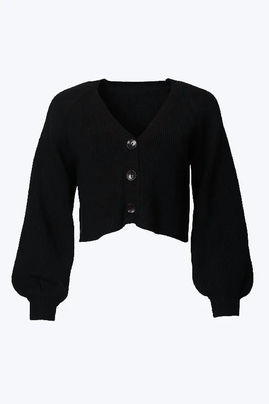 Cropped Slouchy Ribbed-Knit Cardigan In Black Mesh Cardigan Canvas Denim