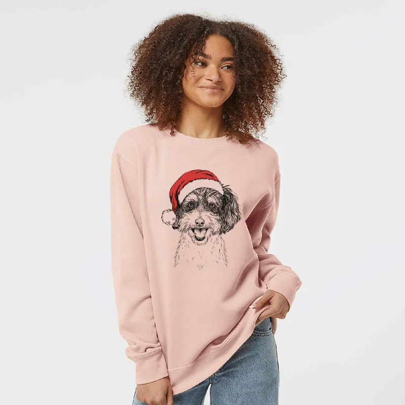 Santa Carlos the Cavapoo - Unisex Pigment Dyed Crew Sweatshirt Hoodie with Elastic Cuffs Stretchable Comfortable