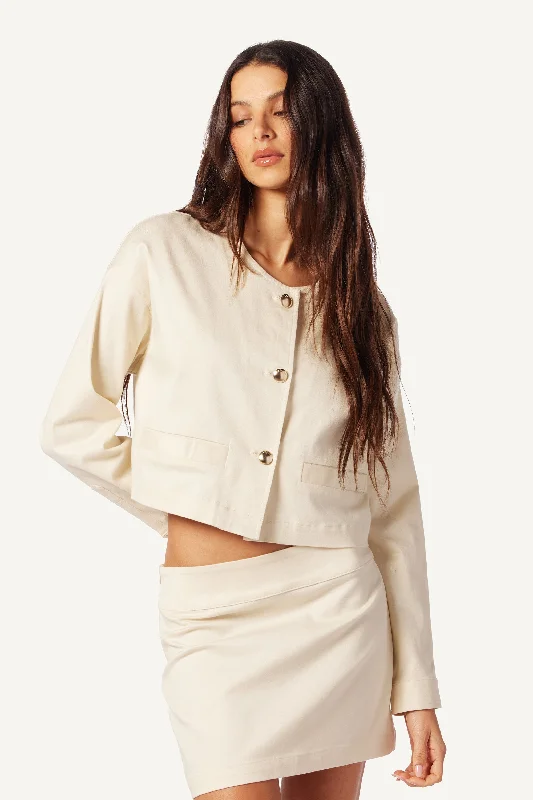 CIRO TWILL JACKET | GARDENIA Zippered Jacket Buttoned Jacket Snapped Jacket