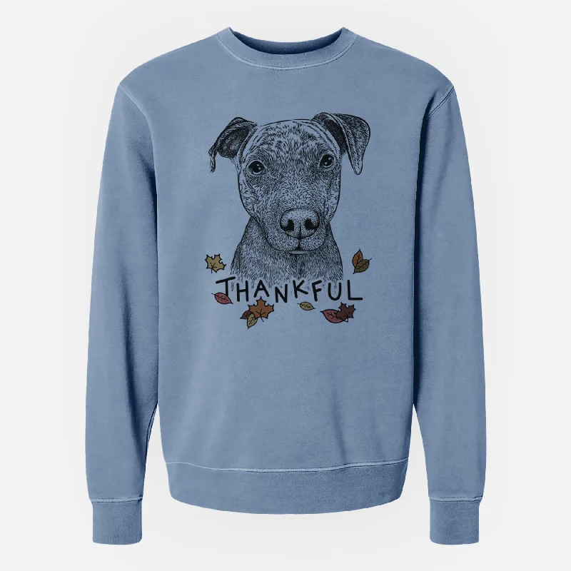 Thankful Reeses the Pitbull - Unisex Pigment Dyed Crew Sweatshirt Hoodie with Slit Hem Functional Movement