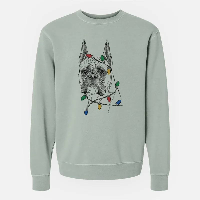 Christmas Lights Ezra the Boxer - Unisex Pigment Dyed Crew Sweatshirt Hooded Sweatshirt Casual Wear Street Style