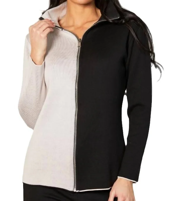 Zip Cardigan In Black/stone Neon metallic Matte