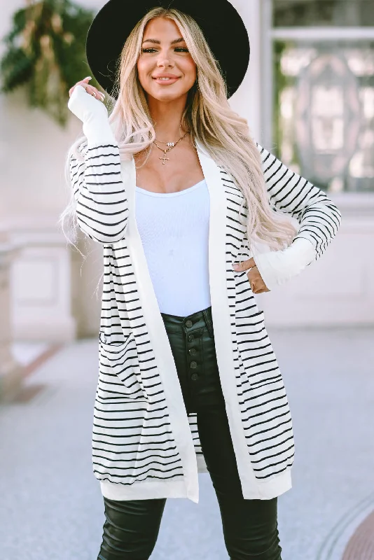 Striped Open Front Longline Cardigan Bright Pastel Dark