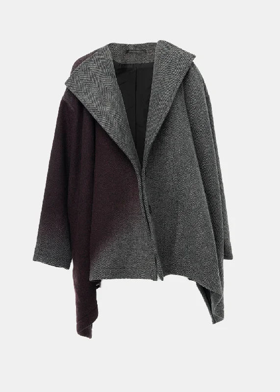 Bordeaux Collarless Coat Hooded Caped Scarf