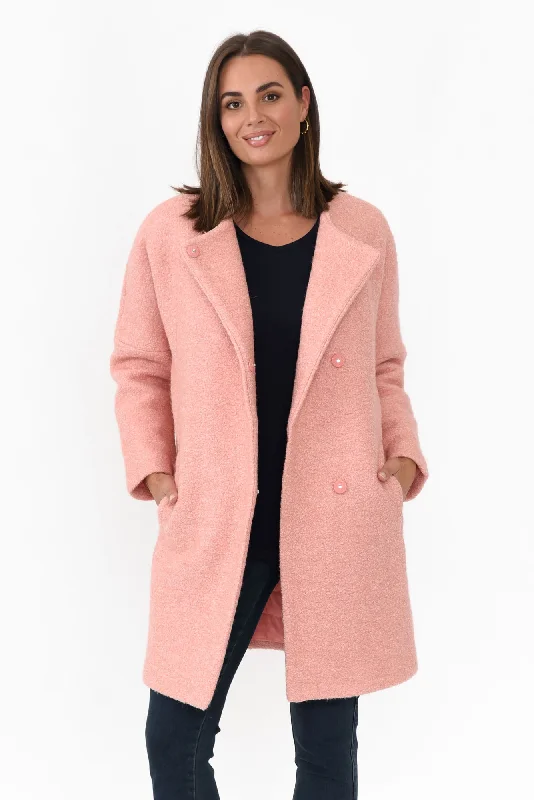 Senseo Winter Peach Wool Blend Coat Pockets Sleeves Lining