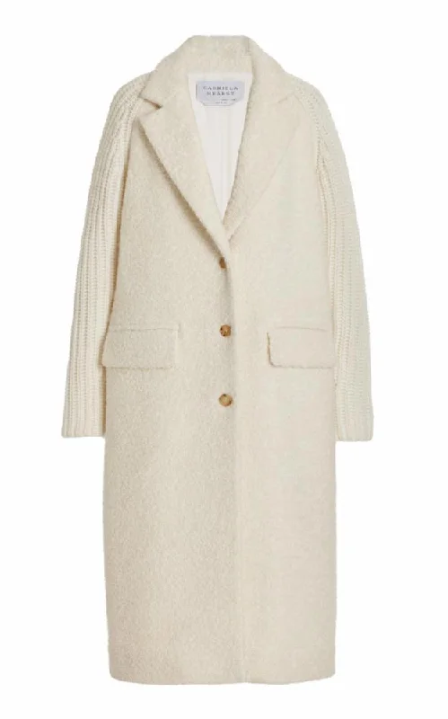 Charles Coat in Ivory Cashmere Boucle Boat Neck Jacket Square Neck Jacket One-Shoulder Jacket