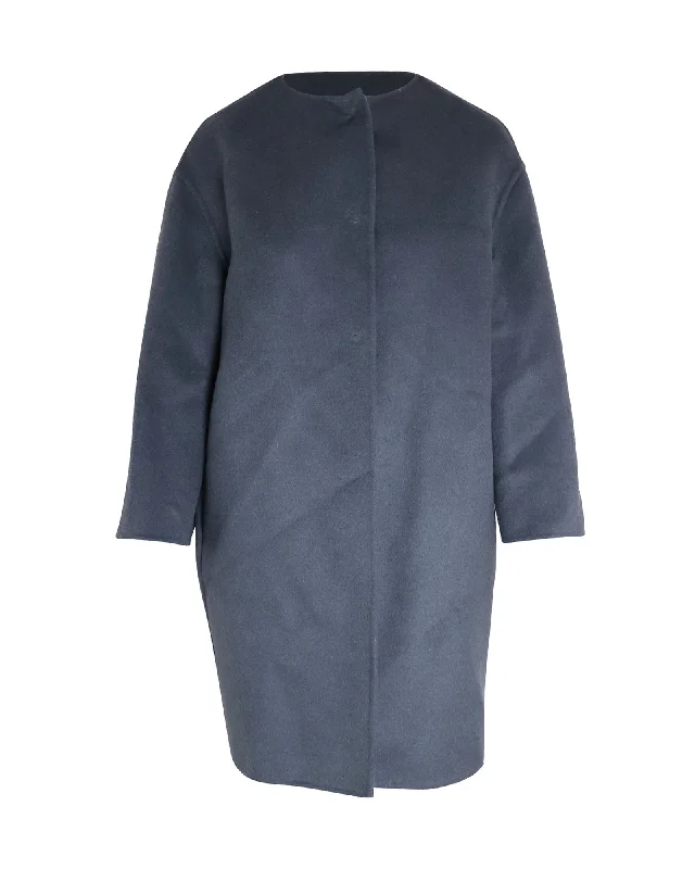 Prada Cocoon Coat in Blue Virgin Wool Nylon Polyester Spandex