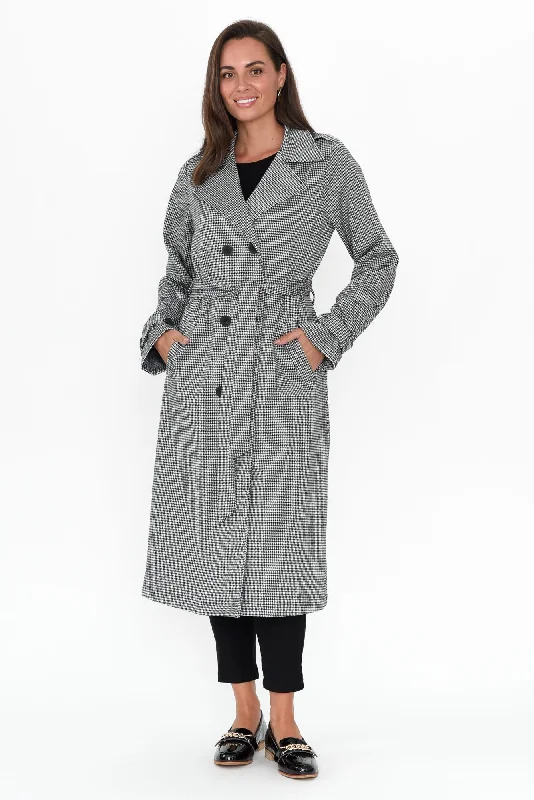 Penn Black Houndstooth Ponte Trench Coat Knit Woven Fleece