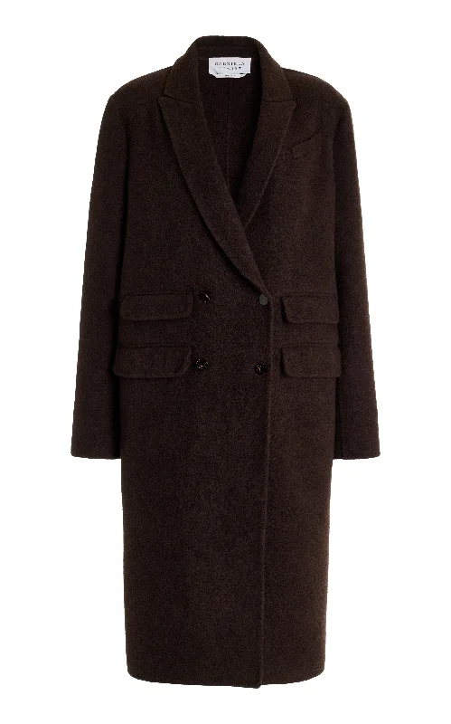 Reed Coat in Chocolate Double-Face Recycled Cashmere Felt Toggle Coat Shawl Collar Coat Notch Collar Coat