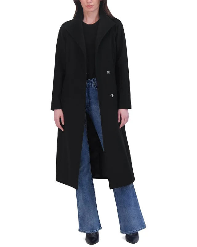 Tahari Wool-Blend Wrap Coat Fleece Down Feather