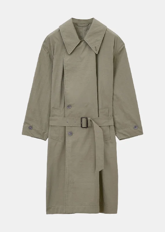 Light Olive Tibetan Trench Coat Elasticated Drawstring Belted