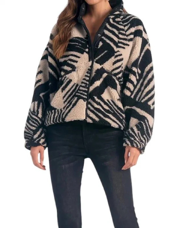 Ember Sherpa Coat In Black/beige Faux Fur Real Fur Shearling