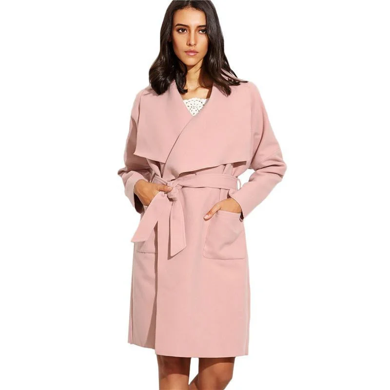 Women Casual Long Trench Coats Ladies Plain Long Sleeve With Pocket Drop Shoulder Drape Collar Wrap Coat Plaid Tartan Floral