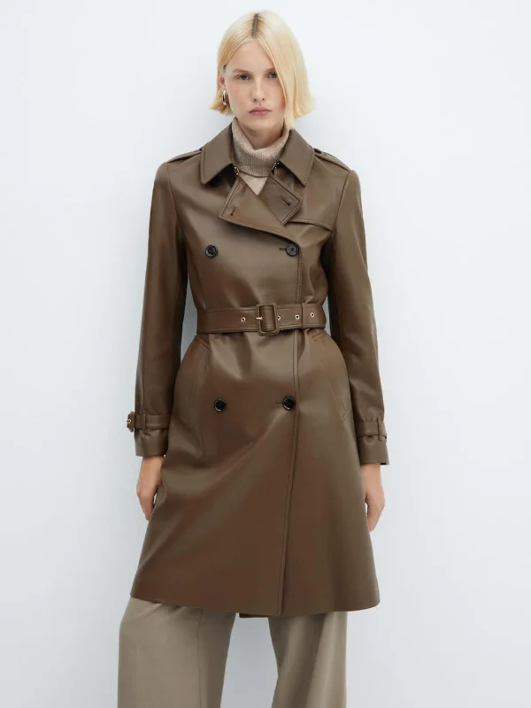 Leather-effect trench coat Suede Faux Fur Shearling