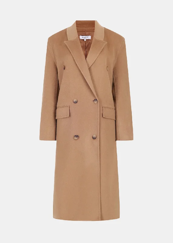 Camel Double Faced DB Cashmere Coat Cotton Linen Terry