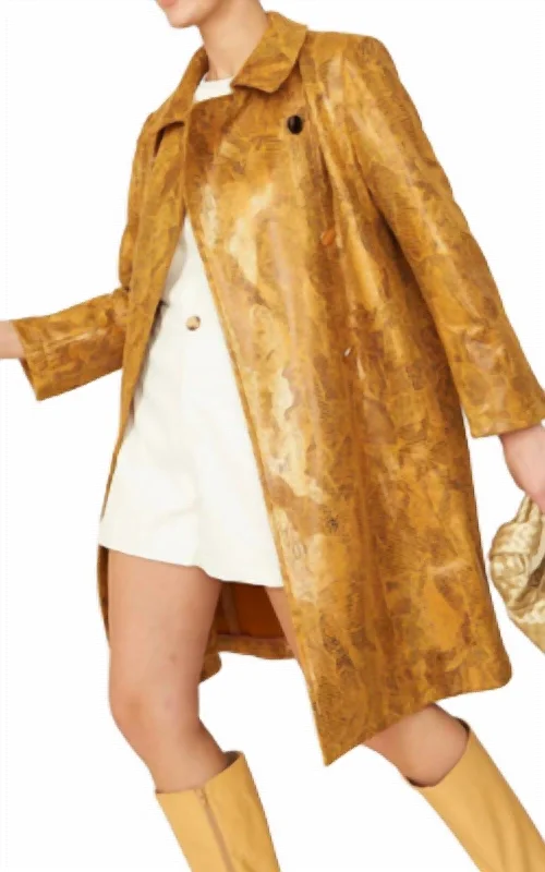 Snake Print Suede Coat In Mustard Print Jacquard Embroidered