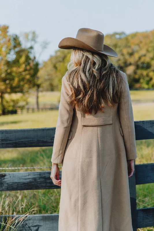 Tyler Boe Coat in Camel Asymmetrical Collar Hooded Zippered